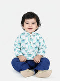 All Over Dinosaur Printed Kurta With Seamless Broken Striped Katha Dhoti
