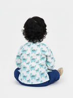 All Over Dinosaur Printed Kurta With Seamless Broken Striped Katha Dhoti