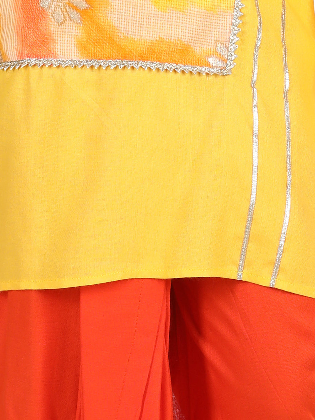 Yellow  Kota & Lace Work Kurta Dhoti