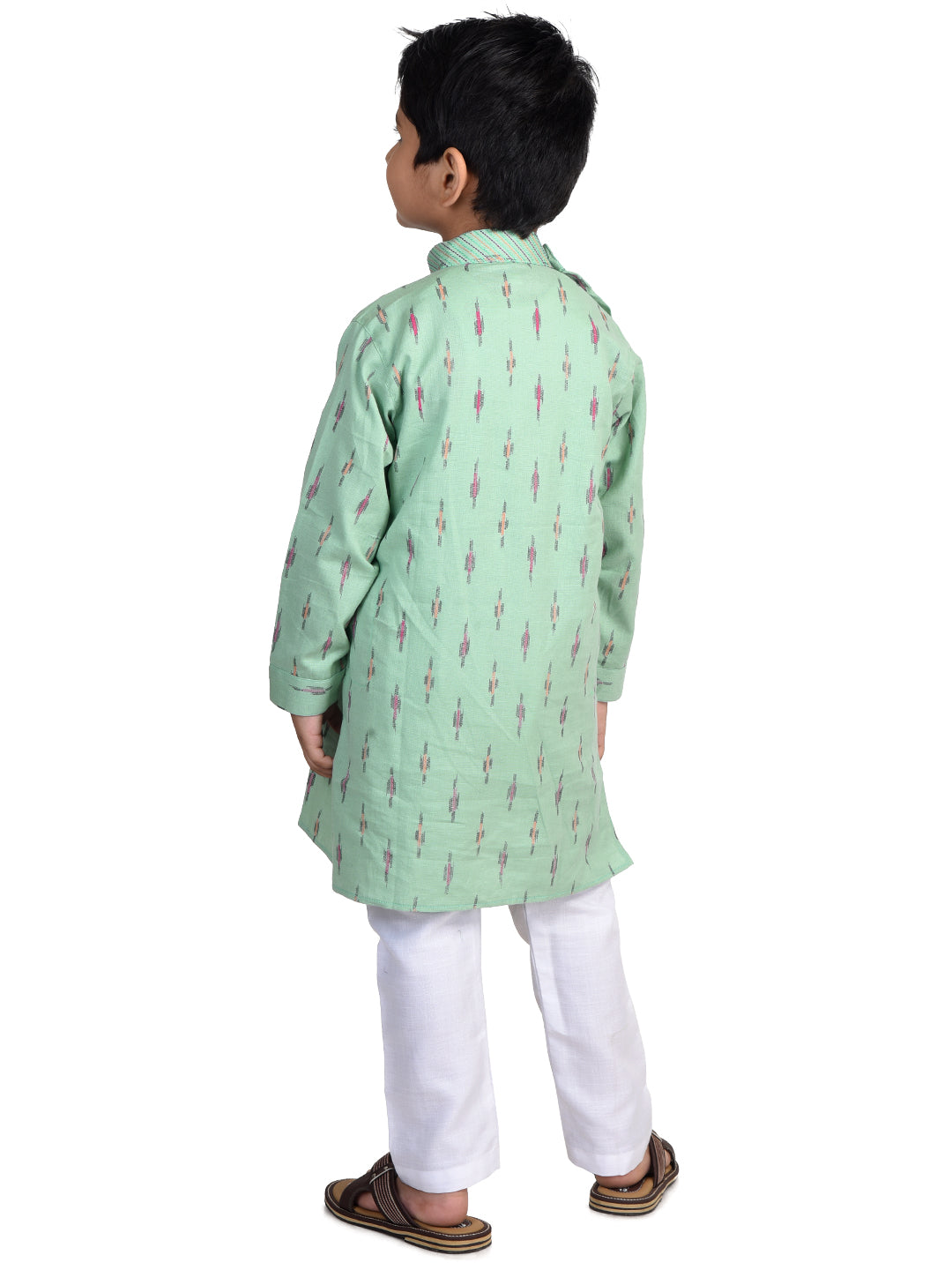 Kinder Kids Boys Green Geometric Cotton Kurta