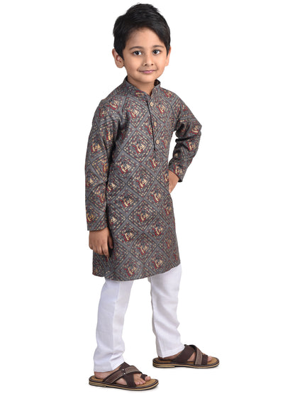 Kinder Kids Boys Brown & Gold-Toned Ethnic Motifs Printed Cotton Kurta