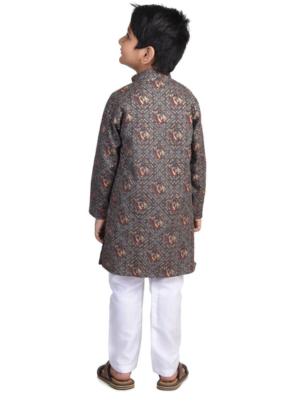 Kinder Kids Boys Brown & Gold-Toned Ethnic Motifs Printed Cotton Kurta