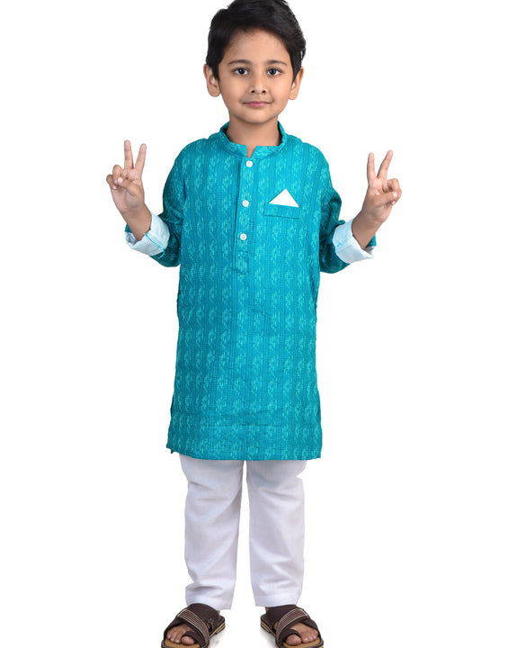 Kinder Kids Boys Blue Ethnic Motifs Printed Flared Sleeves Pastels Kurta