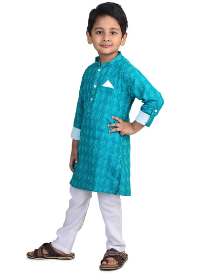 Kinder Kids Boys Blue Ethnic Motifs Printed Flared Sleeves Pastels Kurta