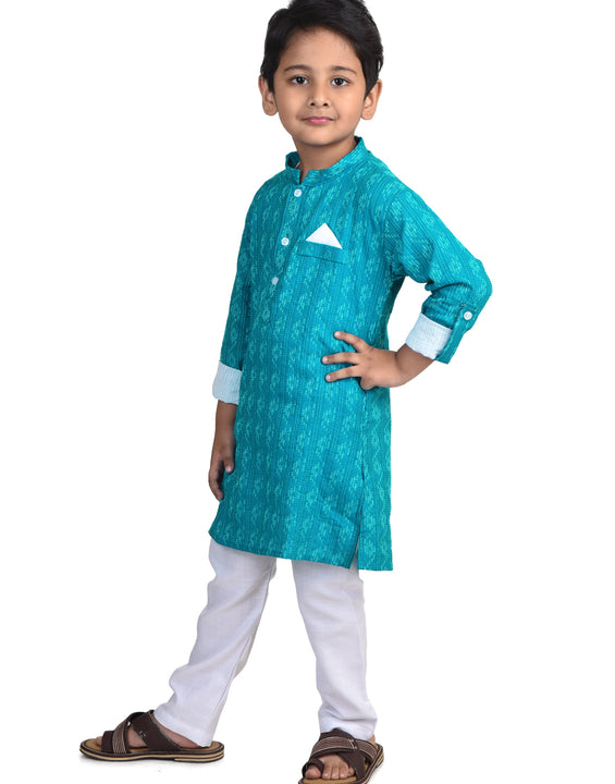 Kinder Kids Boys Blue Ethnic Motifs Printed Flared Sleeves Pastels Kurta