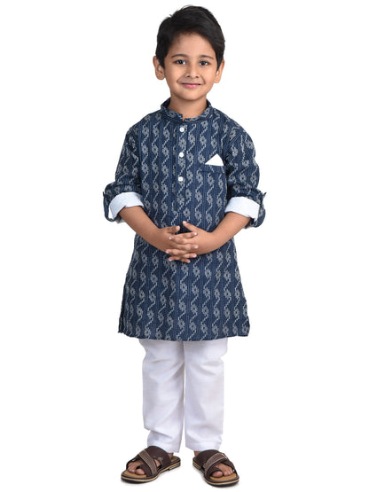 Kinder Kids Boys Blue Chevron Printed Thread Work Pastels Anarkali Kurta