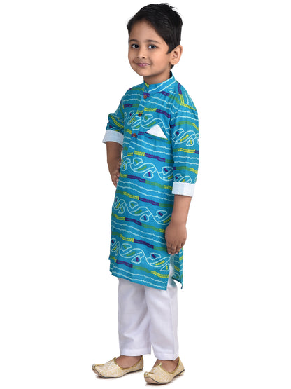 Kinder Kids Boys Blue Chevron Printed Thread Work Pastels Anarkali Kurta