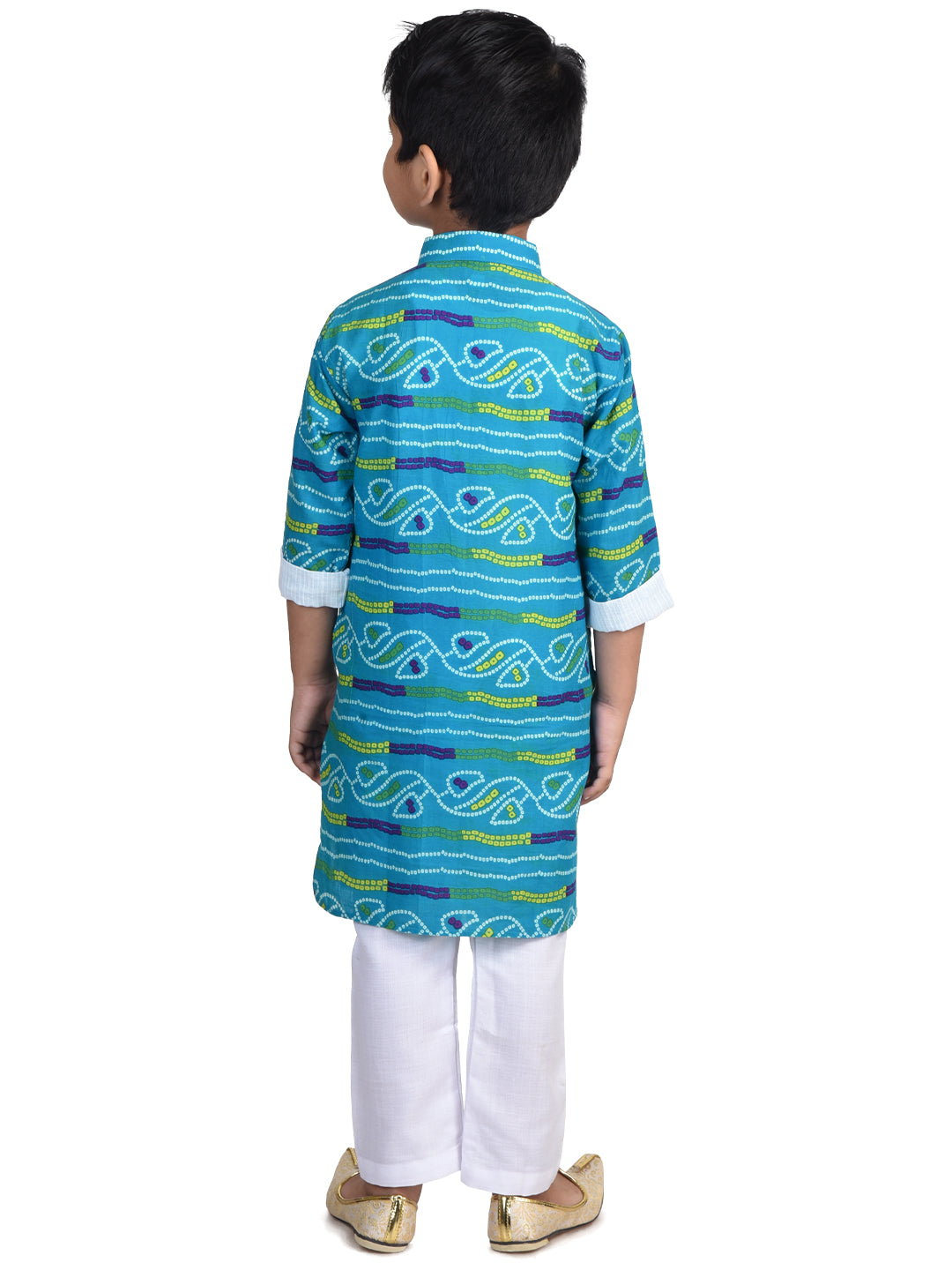 Kinder Kids Boys Blue Bandhani Printed Cotton Kurta