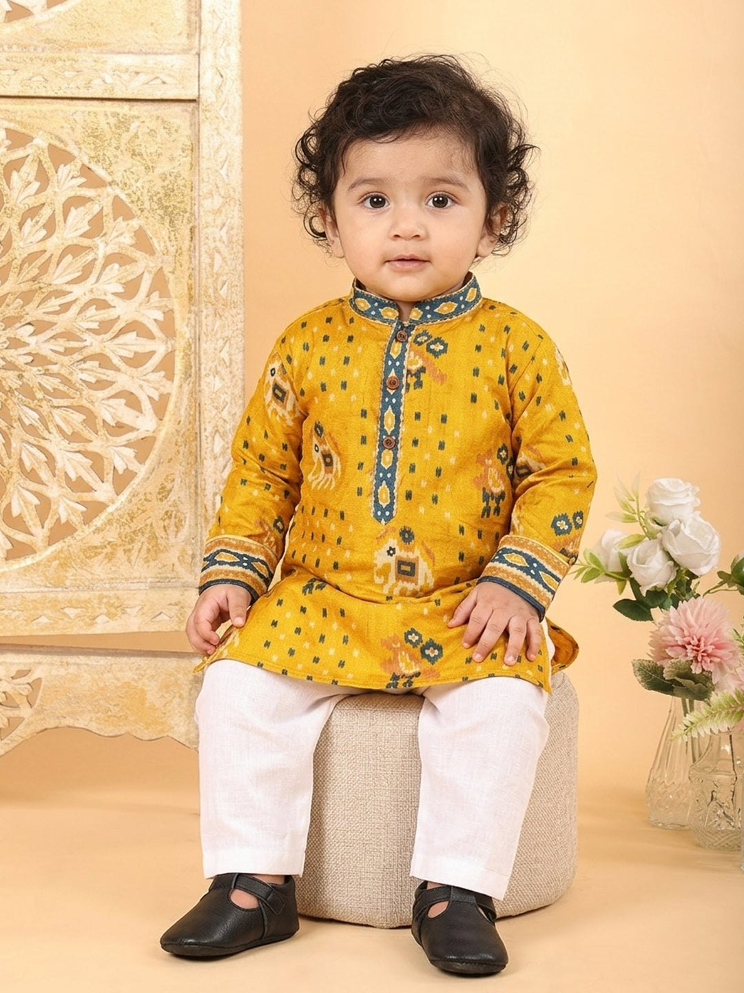 Yellow Patola Printed Kurta and Pajama