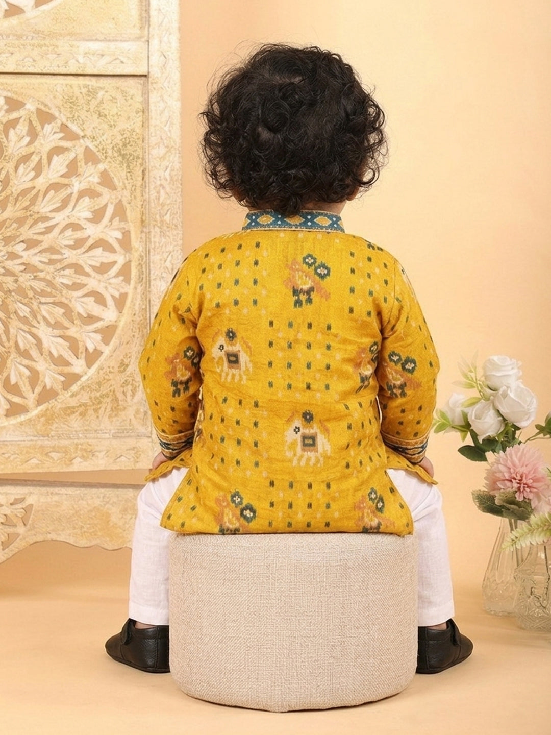 Yellow Patola Printed Kurta and Pajama