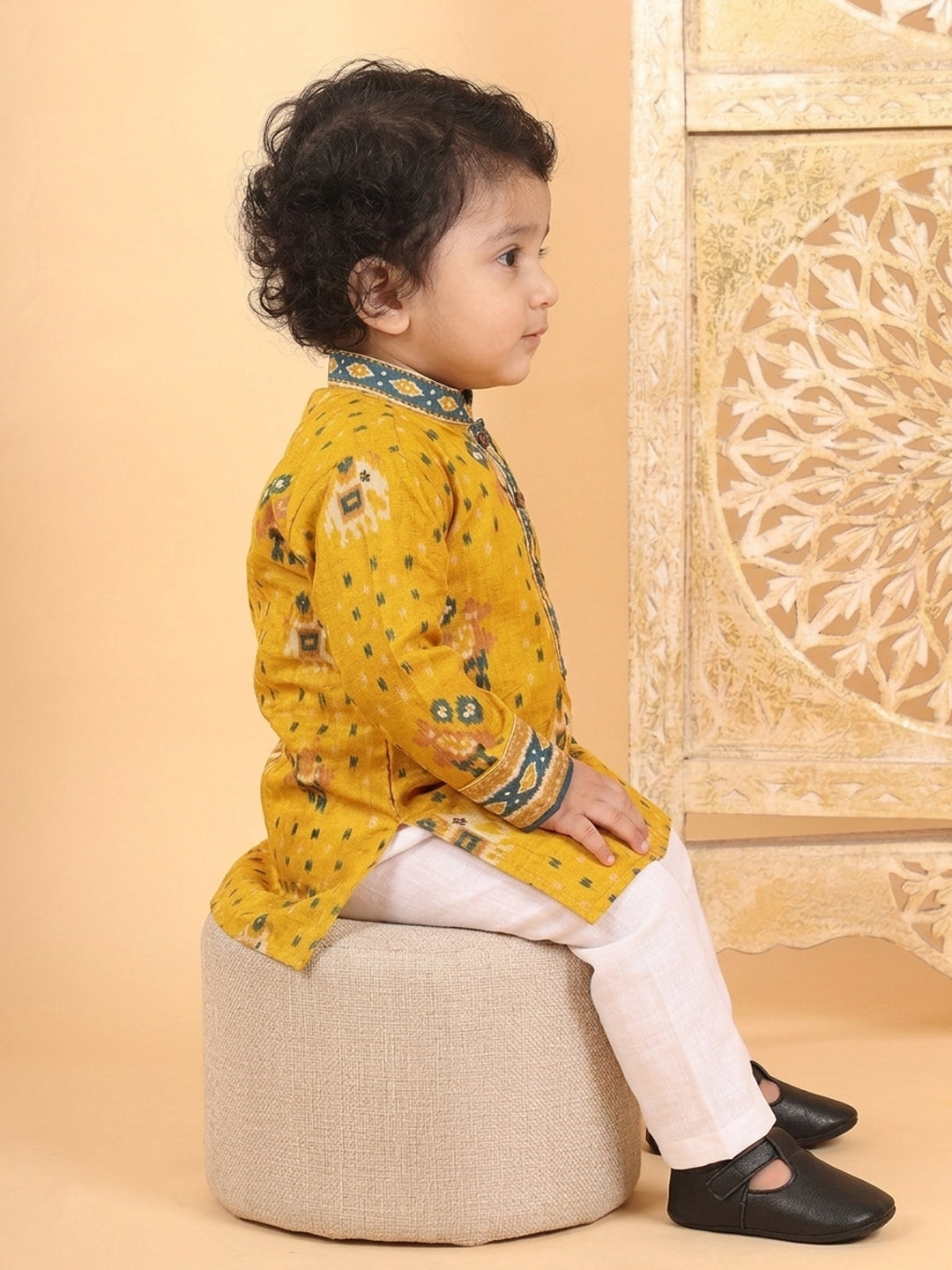 Yellow Patola Printed Kurta and Pajama