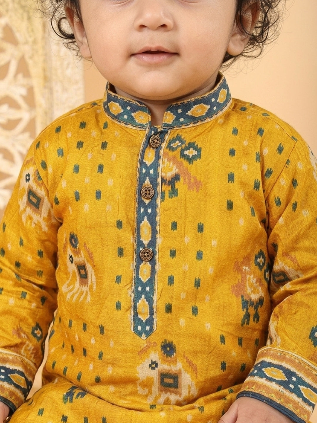 Yellow Patola Printed Kurta and Pajama