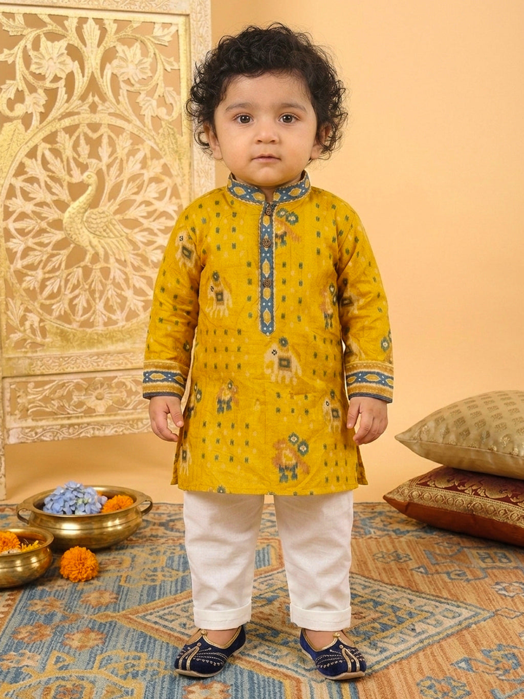 Yellow Patola Printed Kurta and Pajama