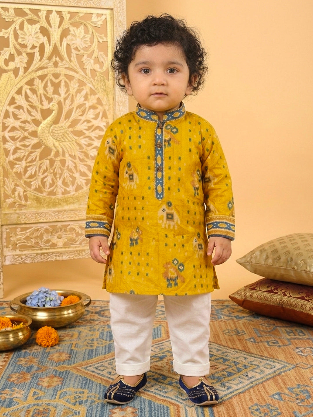 Yellow Patola Printed Kurta and Pajama