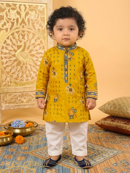 Yellow Patola Printed Kurta and Pajama