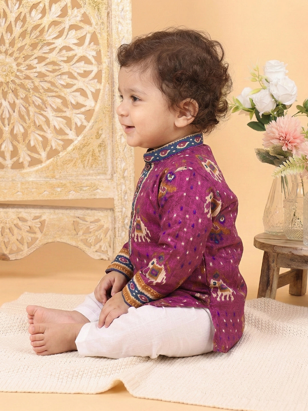 Purple Patola Printed Kurta and Pajama