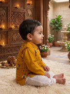 Yellow Solid Kurta with Patola Print Jacket and Pajama