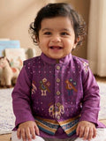Purple Solid Kurta with Patola Print Jacket and Pajama