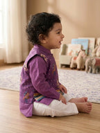 Purple Solid Kurta with Patola Print Jacket and Pajama