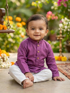 Purple Solid Kurta with Patola Print Jacket and Pajama