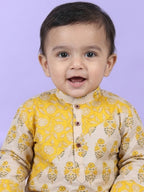 Yellow Boys Printed Cotton Kurta Kurta with Pajama