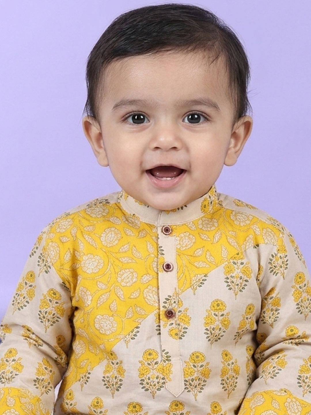 Yellow Boys Printed Cotton Kurta Kurta with Pajama