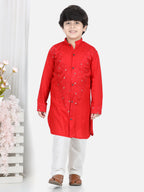 Red Sequin Embellished Curved Hem Kurta Set