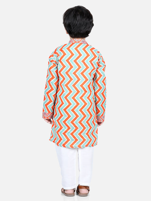 Orange Floral & Chevron Detailed Kurta Set