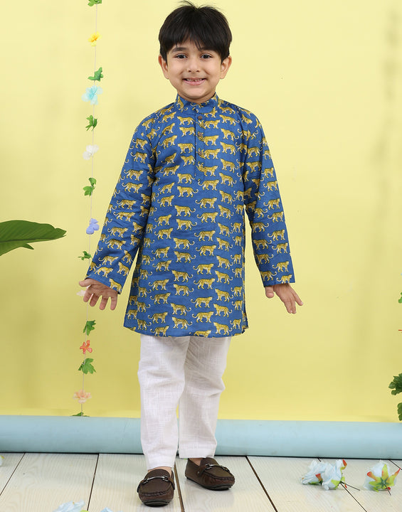 Blue Tiger Printed Kurta with pajama
