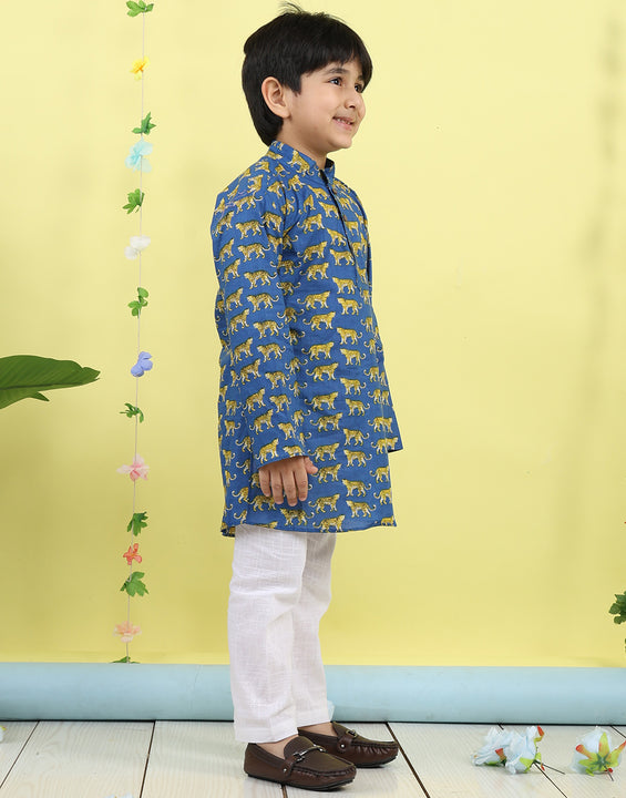 Blue Tiger Printed Kurta with pajama