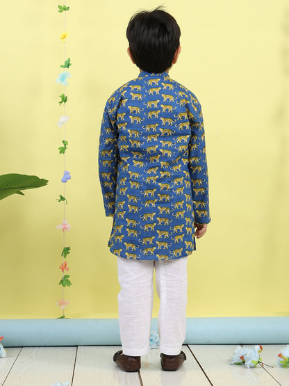 Blue Tiger Printed Kurta with pajama