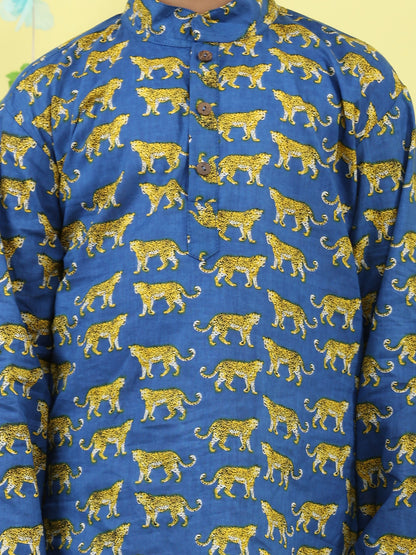 Blue Tiger Printed Kurta with pajama