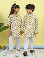 White Tiger Printed Kurta with pajama