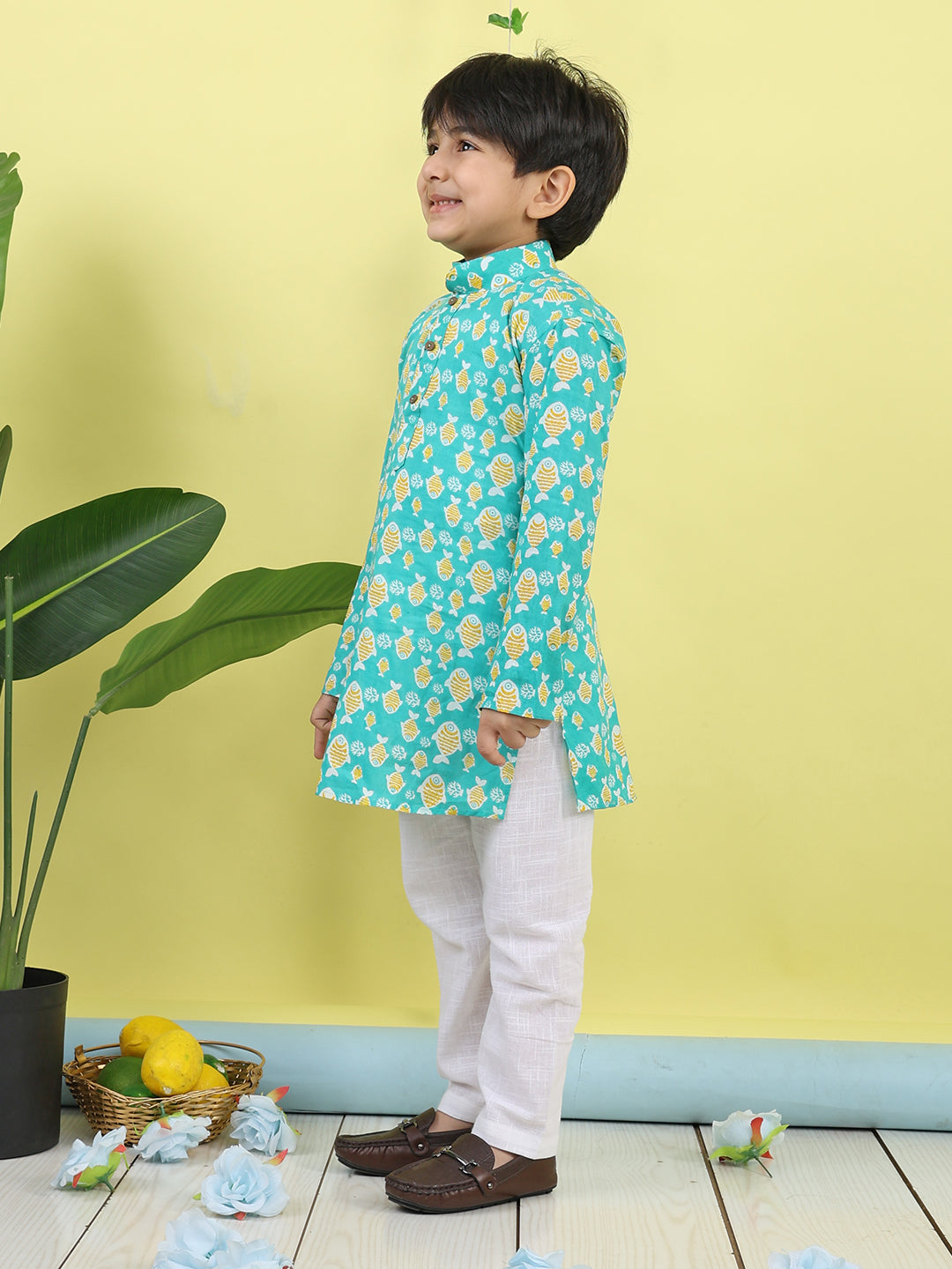 Green Fish Printed Kurta with pajama