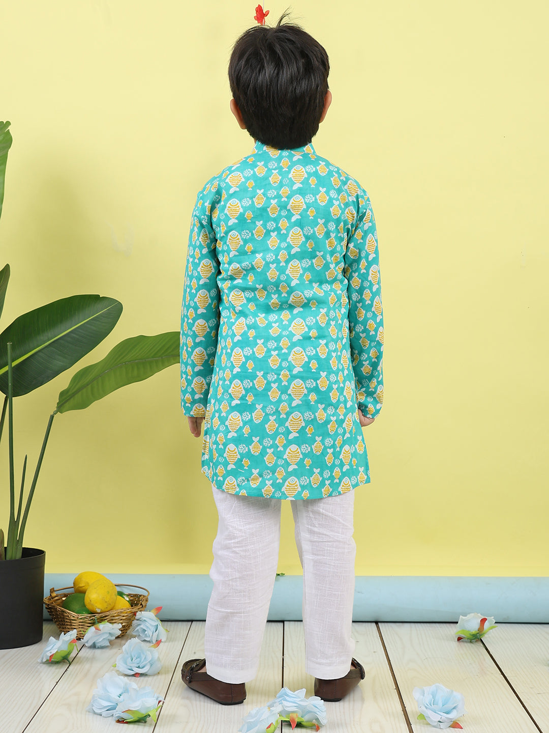 Green Fish Printed Kurta with pajama