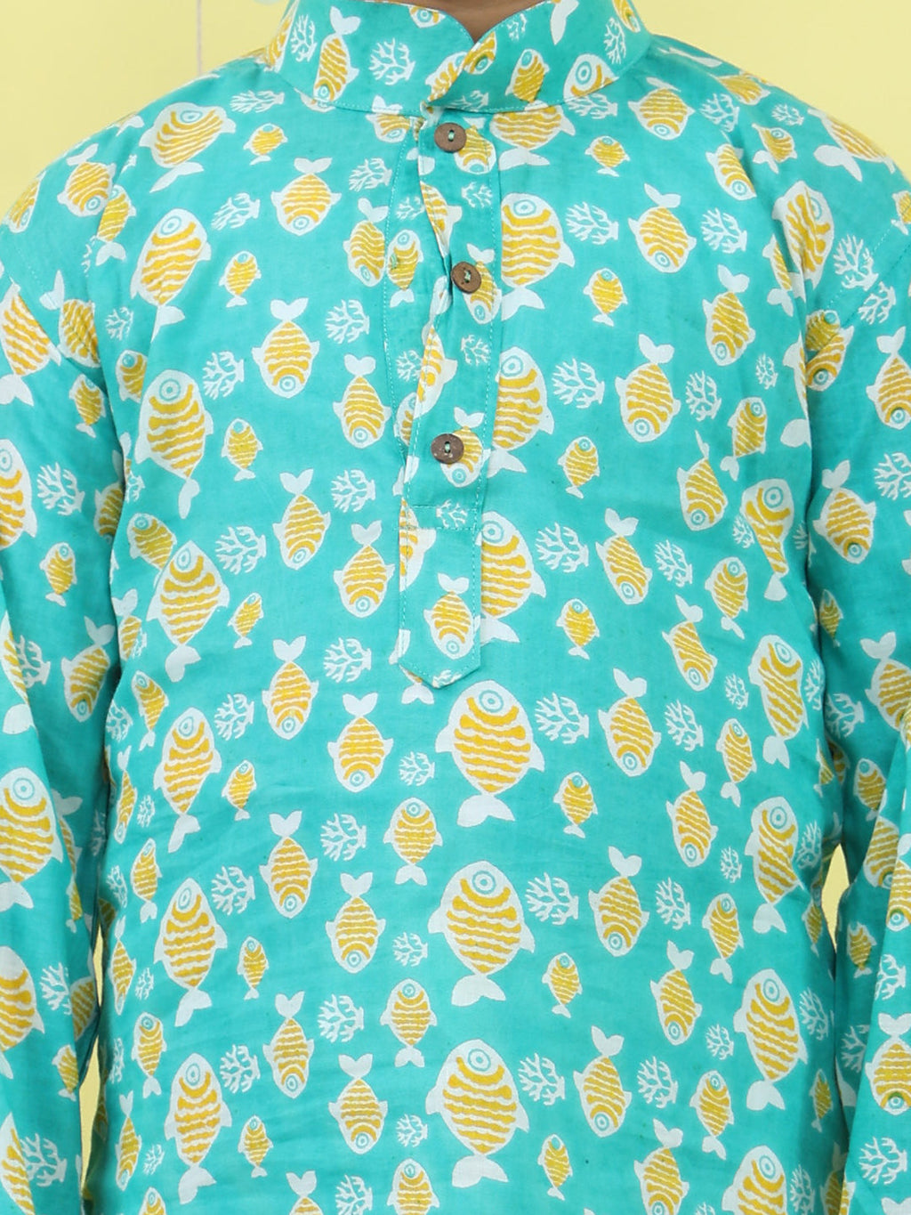 Green Fish Printed Kurta with pajama