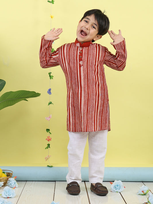 Red Stripped Printed Kurta with pajama