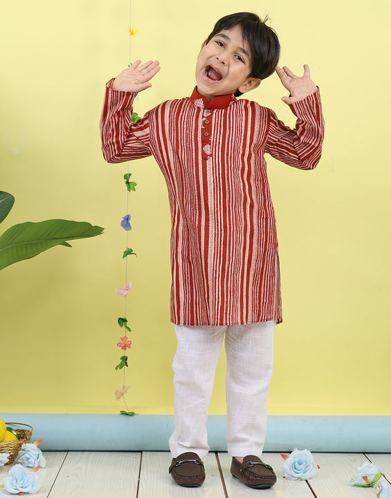 Red Stripped Printed Kurta with pajama