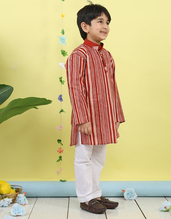 Red Stripped Printed Kurta with pajama