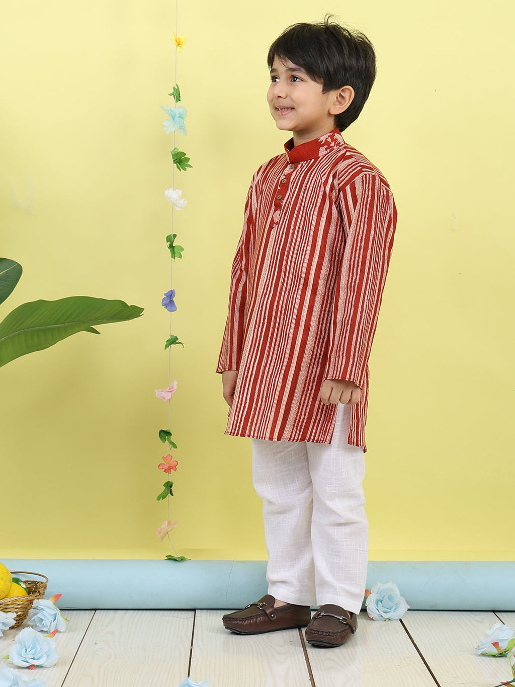 Red Stripped Printed Kurta with pajama