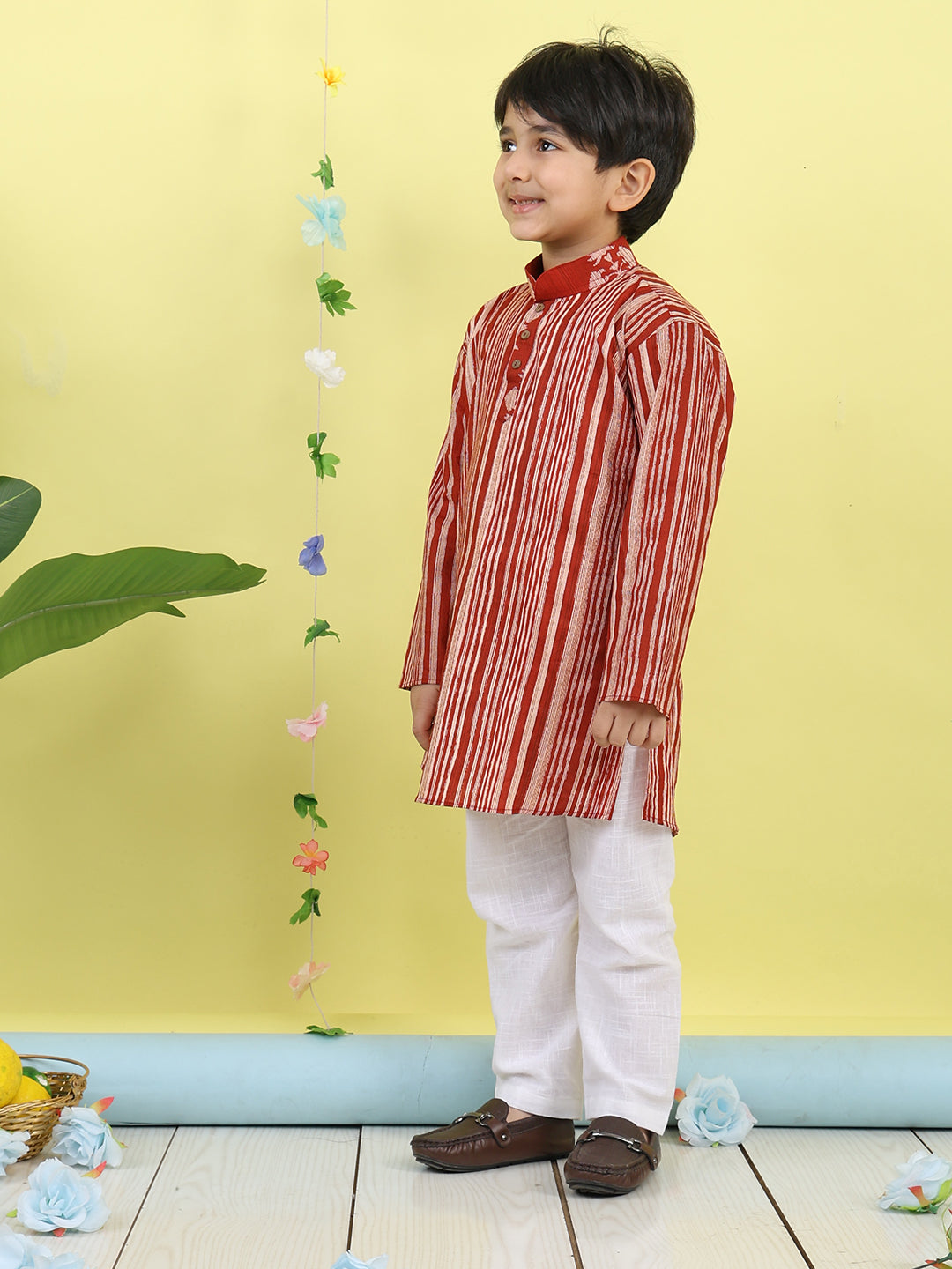 Red Stripped Printed Kurta with pajama