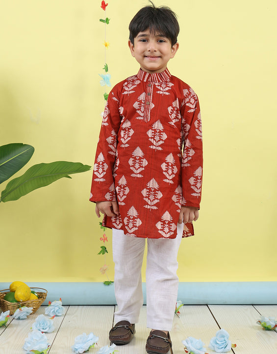 Red Floral Printed Kurta with pajama