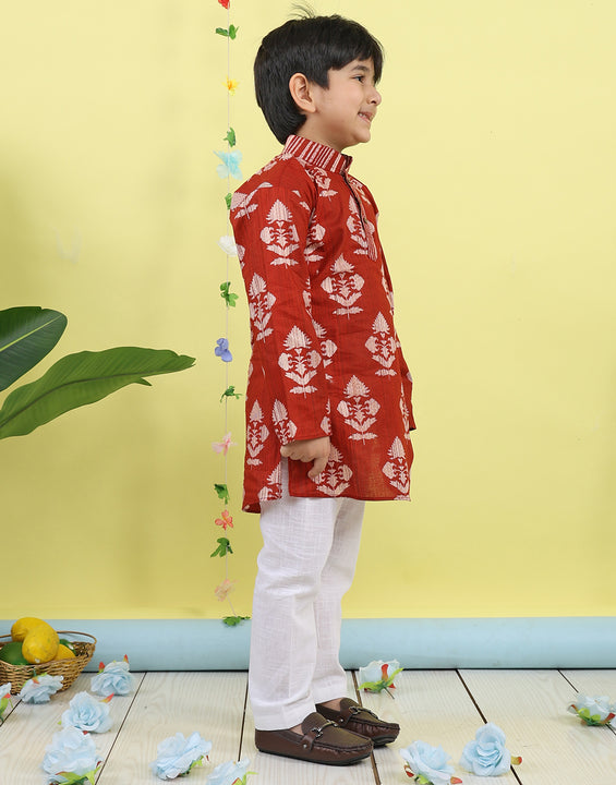 Red Floral Printed Kurta with pajama
