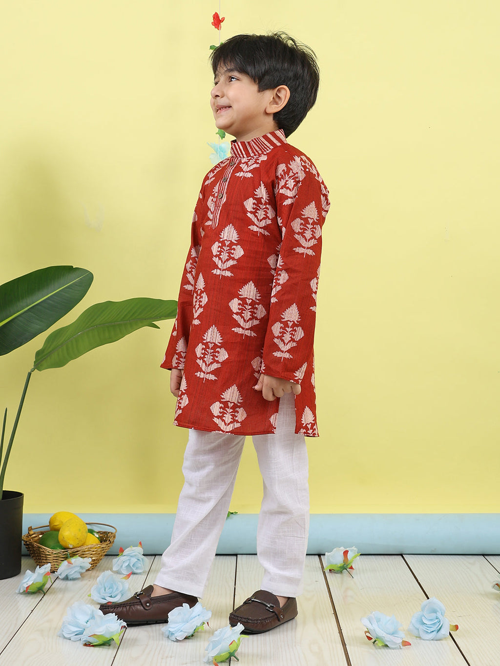 Red Floral Printed Kurta with pajama