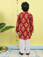 Red Floral Printed Kurta with pajama