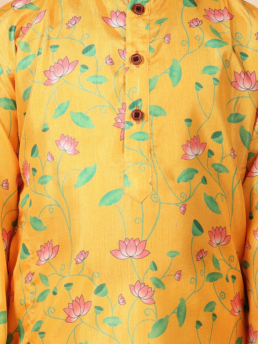 Yellow Floral printed Kurta with pajama