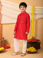 Red Kurta with Kota patch Kurta with pajama