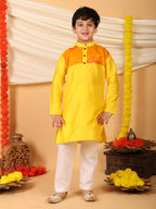Yellow Kurta with Kota patch Kurta with pajama