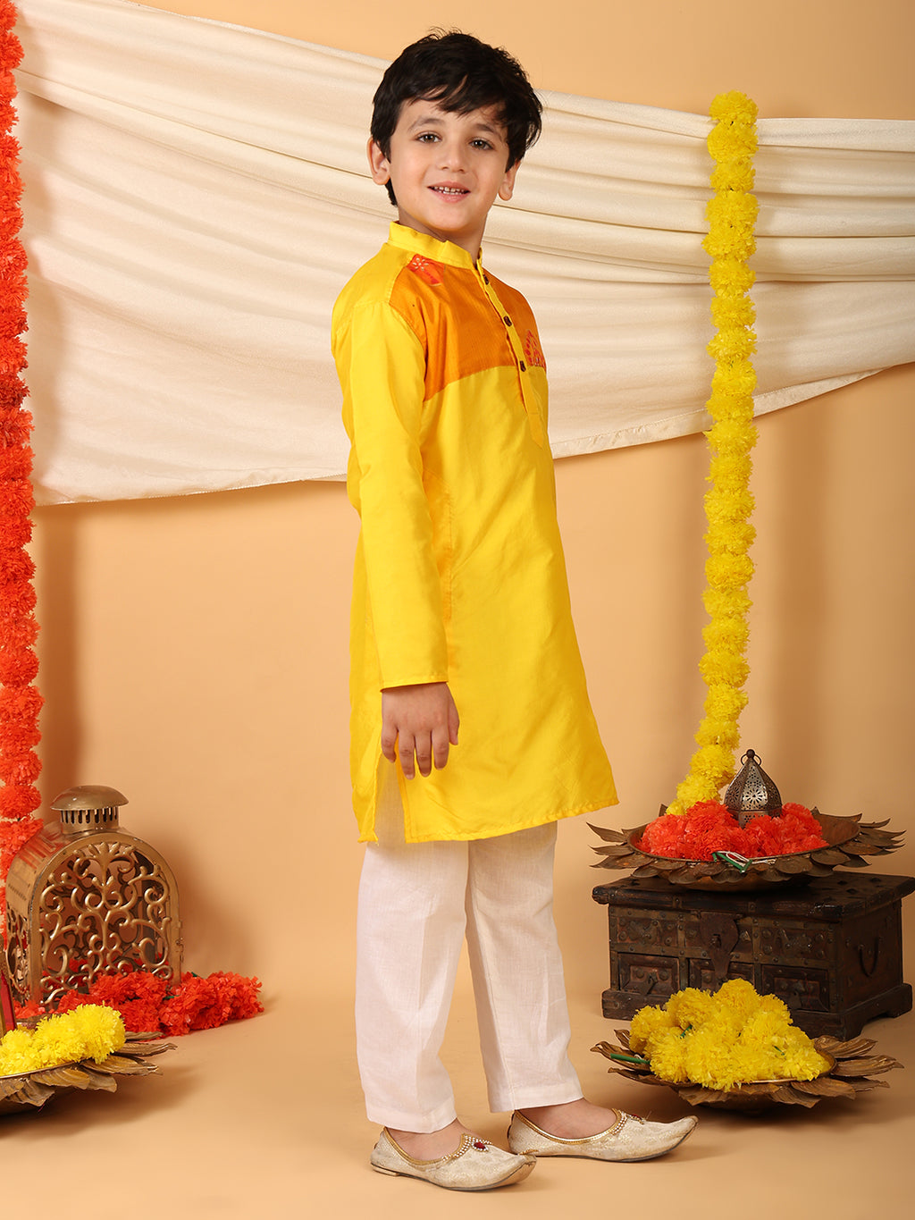Yellow Kurta with Kota patch Kurta with pajama