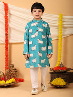 Blue cow printed Kurta with pajama